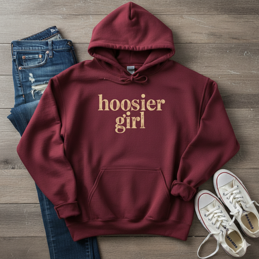 Hoosier Girl Graphic Hoodie | College Girl Collection | Indiana Lifestyle Hooded Sweatshirt