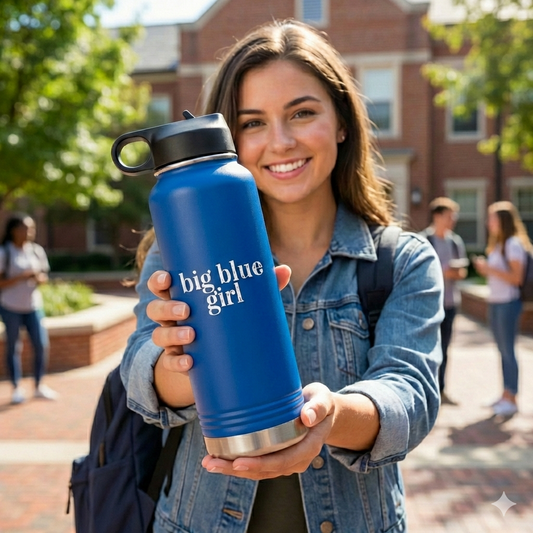 Big Blue Girl Water Bottle | 32oz Stainless Steel Insulated Bottle