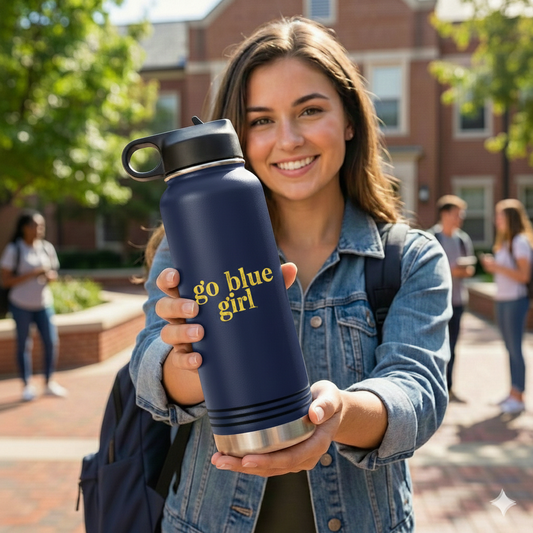 Go Blue Girl Water Bottle | 32oz Stainless Steel Insulated Bottle